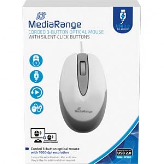 MediaRange Optical Mouse Corded 3-Button Compact-sized (White/Grey, Wired) (MROS214)