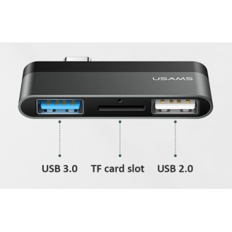 USAMS USB Type-C hub SJ463, 1x USB 3.0, 1x USB 2.0, Micro SD, γκρι