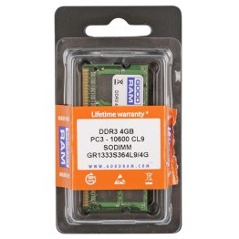 GOODRAM Μνήμη DDR3 SODIMM GR1333S364L9S-4G, 4GB, 1333MHz, PC3-10600, CL9
