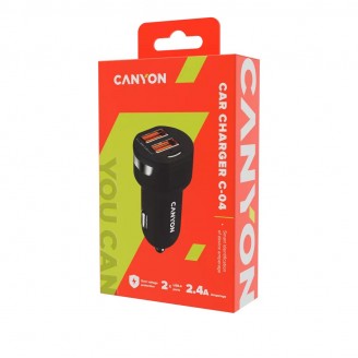 Canyon Dual USB Car Charger, 2.4A - CNE-CCA04B  