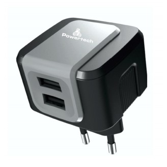 Powertech 2x USB Wall Adapter Μαύρο (PT-505)