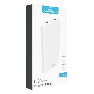 POWERTECH power bank PT-1004 10000mAh, 2x output, 10.5W, λευκό