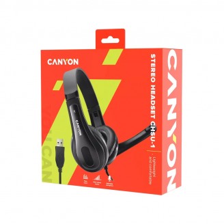Canyon CHSU-1 Basic PC Headset with Microphone, USB plug, Leather pads - CNS-CHSU1B                 